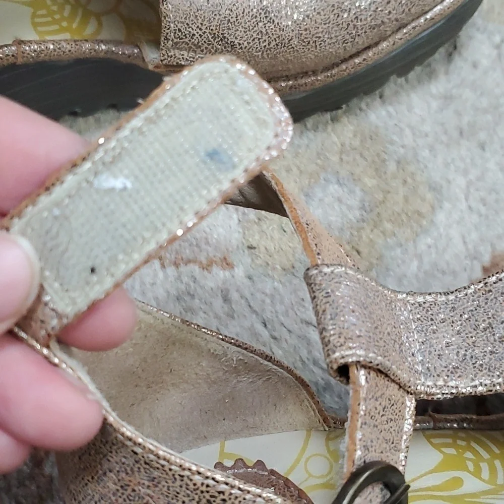 Fly London Luna Metallic Perforated wedge sandals